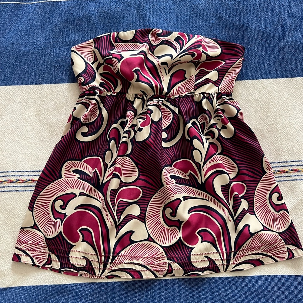 Banana republic pink and blue strapless silk top